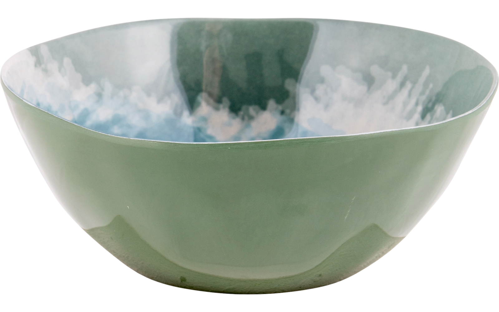 Bol en céramique verte avec un motif blanc et bleu à l'intérieur