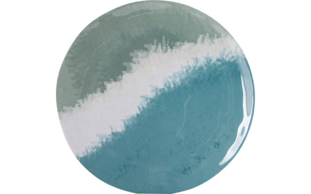 Assiette ronde avec motif abstrait en tons bleus et verts