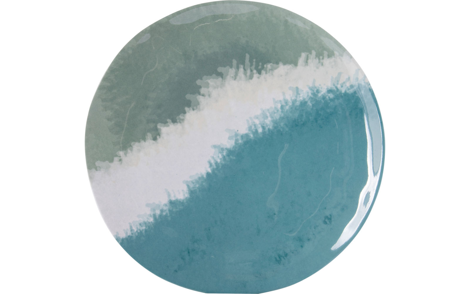 Assiette ronde avec motif abstrait en tons bleus et verts