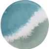 Image circulaire avec des tons bleus, blancs et gris se mélangeant comme des vagues ou des coups de pinceau