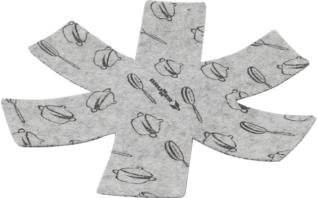 Hellgraues Tuch mit schwarzen, aufgedruckten Augen in der Form eines sich öffnenden Handabdrucks