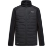 Schwarze Steppjacke mit Reißverschluss, Stehkragen, Brusttasche mit Reißverschluss, zwei Seitentaschen, weißes Logo auf linker Brust