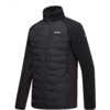 Schwarze gesteppte Jacke mit hohem Kragen, Front-Reißverschluss, Brusttasche und langen Ärmeln