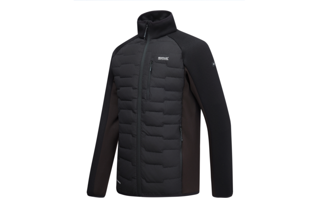 Schwarze gesteppte Jacke mit hohem Kragen, Front-Reißverschluss, Brusttasche und langen Ärmeln
