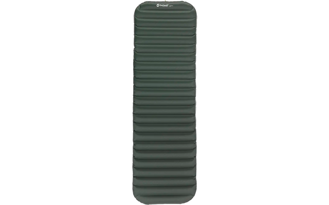 Groen-grijze zelfopblazende slaapmat met geribbelde oppervlakte