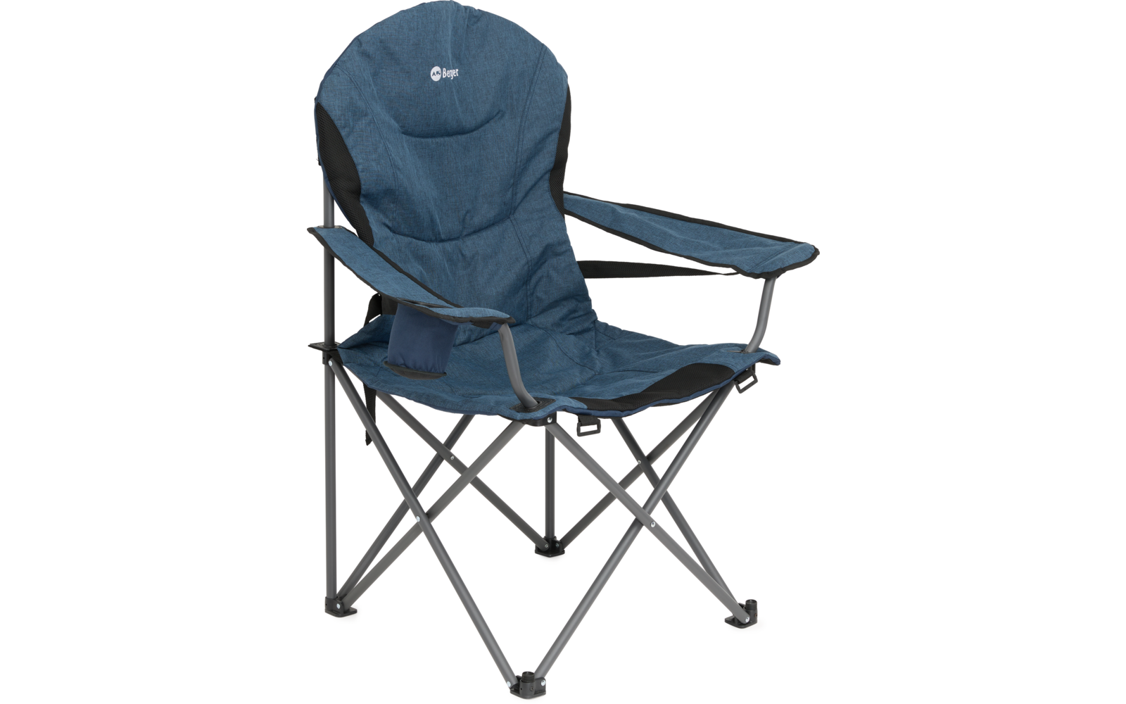 Blauer zusammenklappbarer Campingstuhl mit Armlehnen