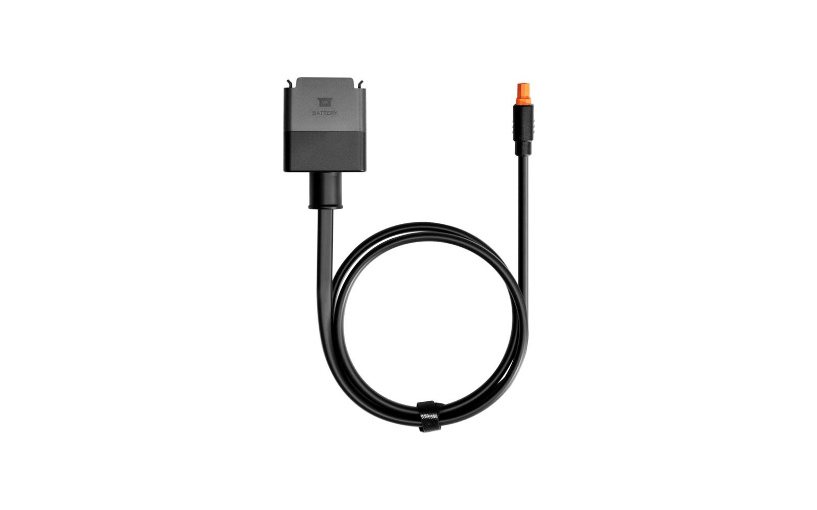 Schwarzes Kabel mit rechteckigem Anschluss und rundem Stecker