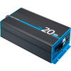 Schwarzer mobiler Stromwandler mit blauen Details und zwei Kabelanschlüssen