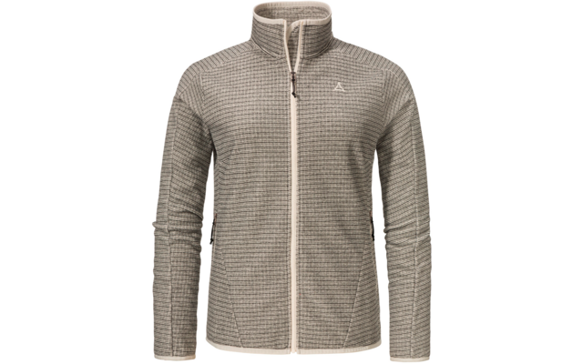 Beige Reißverschlussjacke mit langem Ärmel, frontal stehend