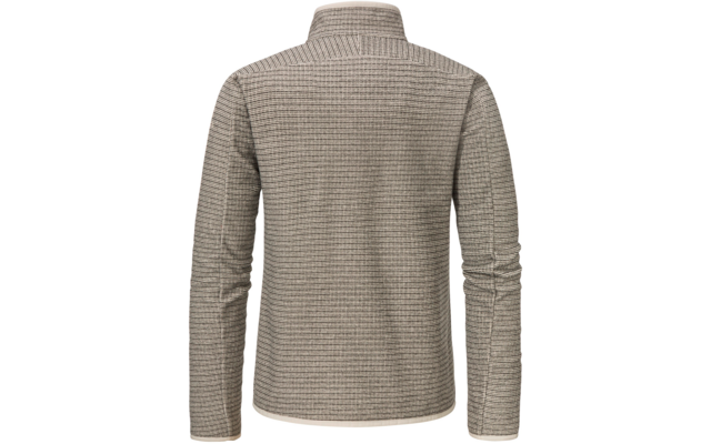 Rückenansicht eines grauen Langarmshirts mit Stehkragen
