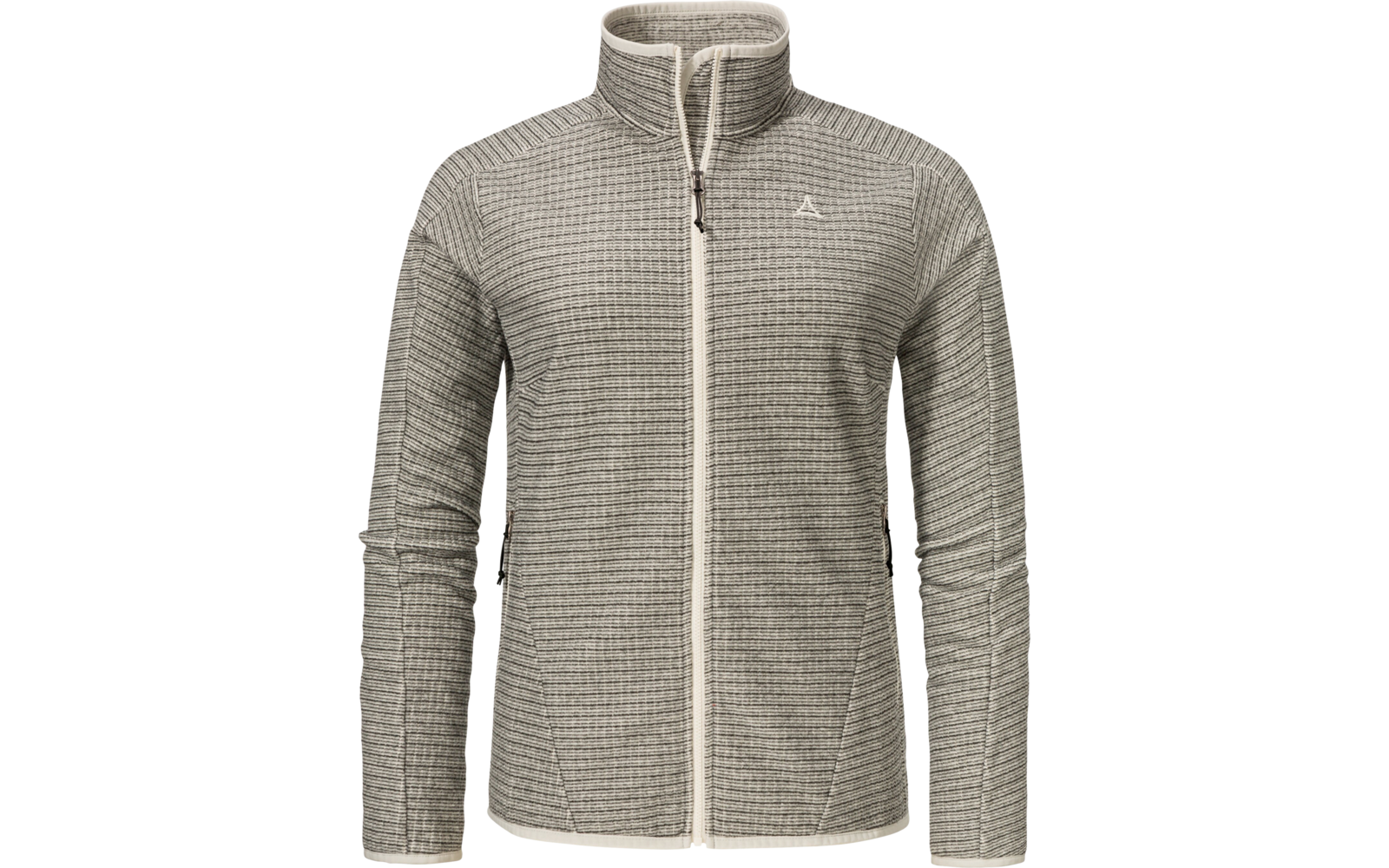 Beige jas met ritssluiting en lange mouwen, vooraanzicht
