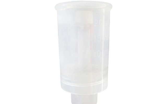 Transparenter Kunststoff-Messbecher mit ml-Skala, zylindrisch, offen oben und verjüngtem Auslauf unten