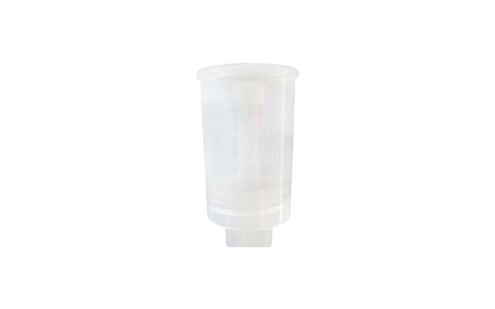 Transparenter Kunststoff-Messbecher mit ml-Skala, zylindrisch, offen oben und verjüngtem Auslauf unten