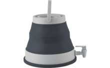 Zusammenklappbarer faltbarer Becher in dunklem Grau mit hellem Rand und Deckel