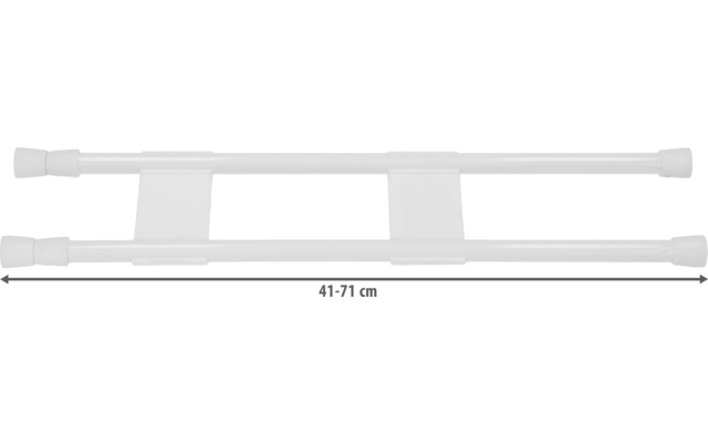 Weißes, längliches Objekt mit zwei parallel verlaufenden röhrenförmigen Stangen oben und unten, verbunden durch zwei senkrechte rechteckige Platten in der Mitte und zwei kurze Querstangen, auf hellem Hintergrund