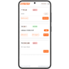 Écran de smartphone affichant une application avec une liste de commandes et leur statut