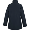 Manteau bleu foncé pour femme vu de dos avec un col montant