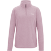 Pile rosa chiaro con collo alto, mezza cerniera frontale e piccolo logo bianco sul petto sinistro