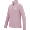 Pile rosa con collo alto, mezza cerniera e piccolo logo bianco sul petto sinistro, maniche lunghe