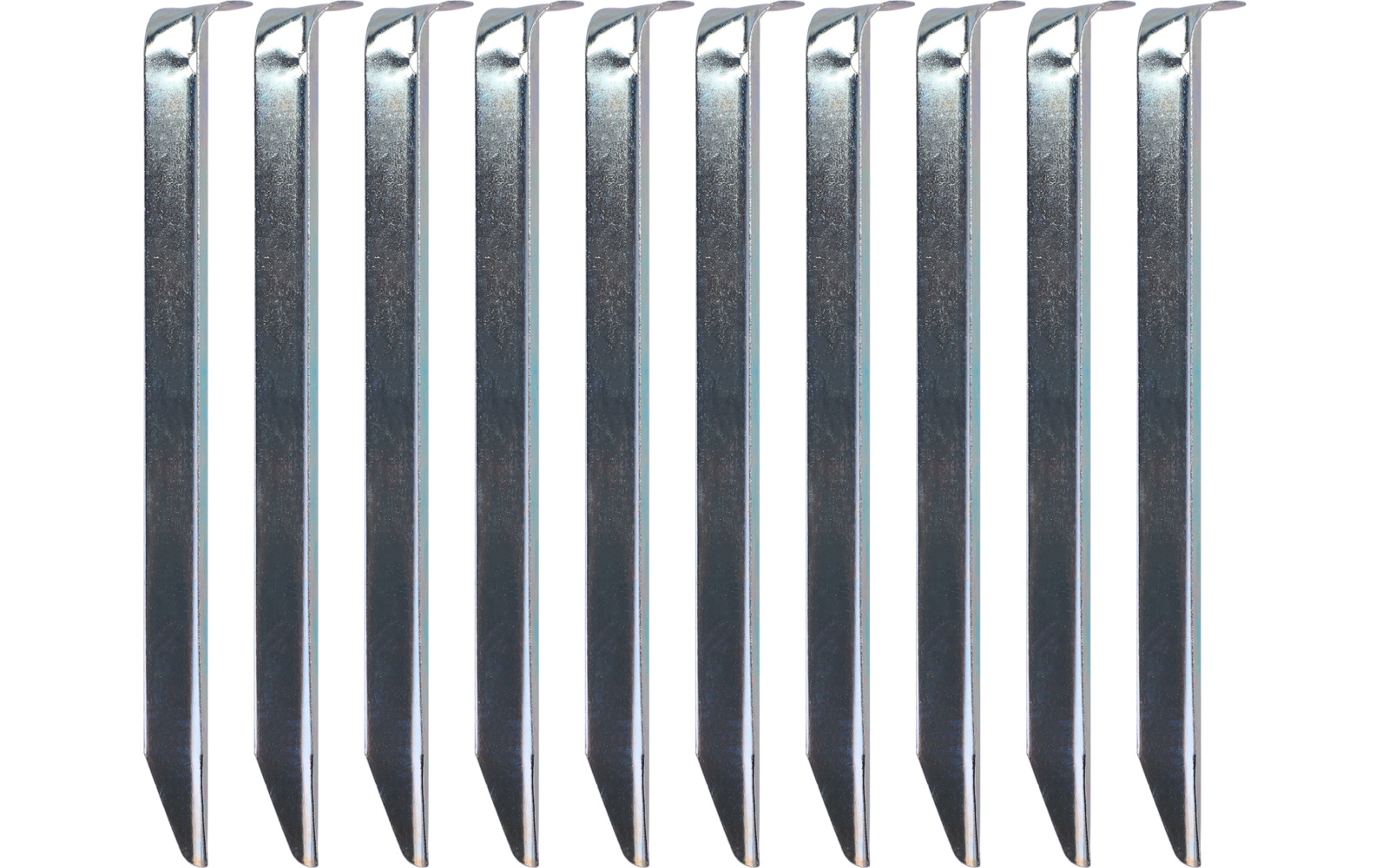 Row of metallic blades on white background