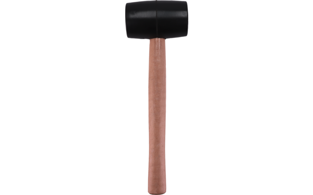 Black rubber head on wooden handle, vertical, head at top