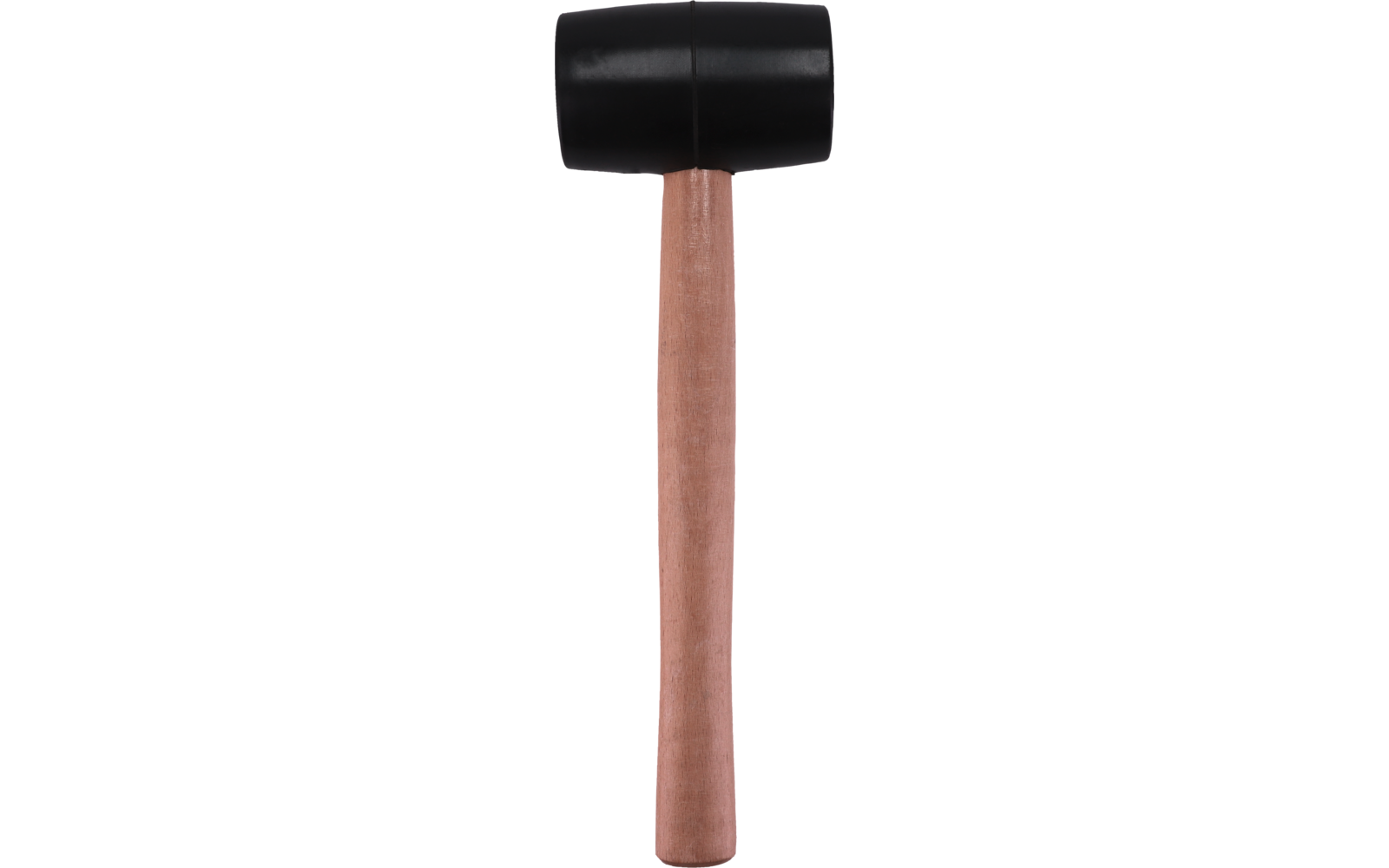 Black rubber head on wooden handle, vertical, head at top
