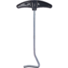 Black T-shaped plastic handle with a long silver metal shaft ending in a bent hook