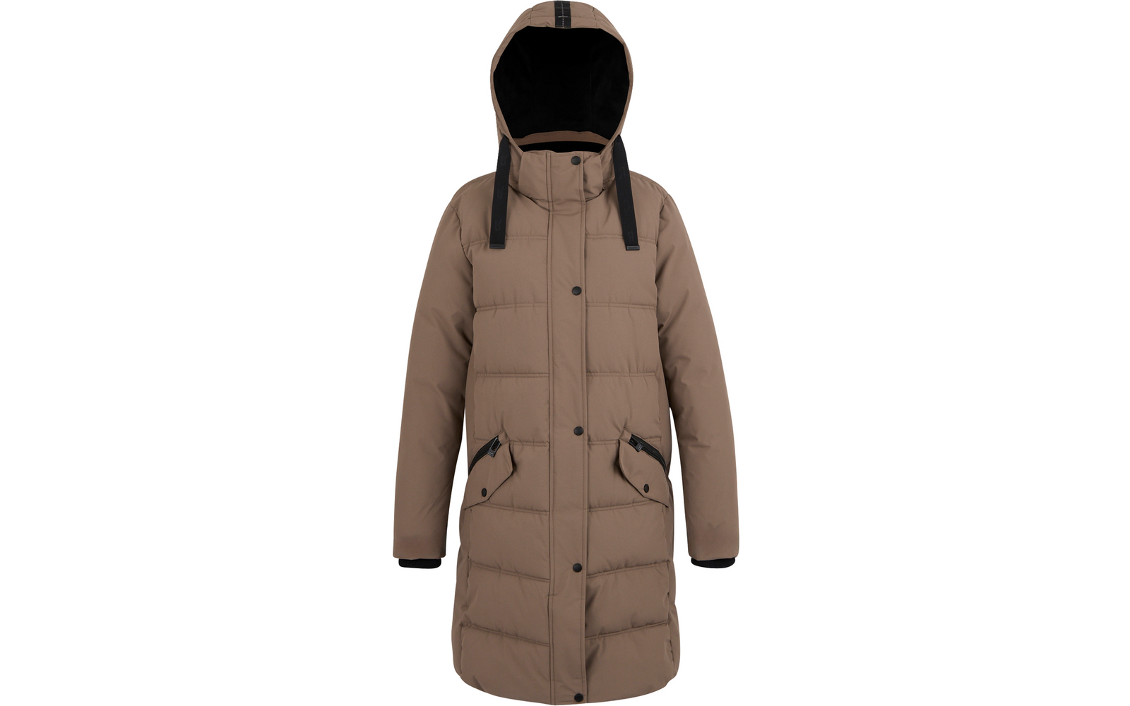 Brauner Wintermantel mit Kapuze und Taschen
