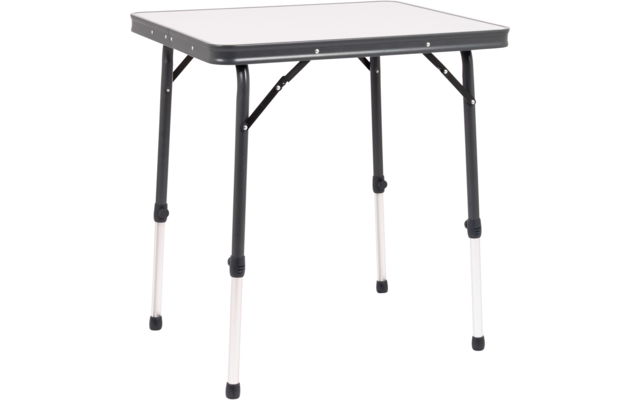 Klappbarer quadratischer Tisch mit schwarzem Gestell und grauer Tischplatte