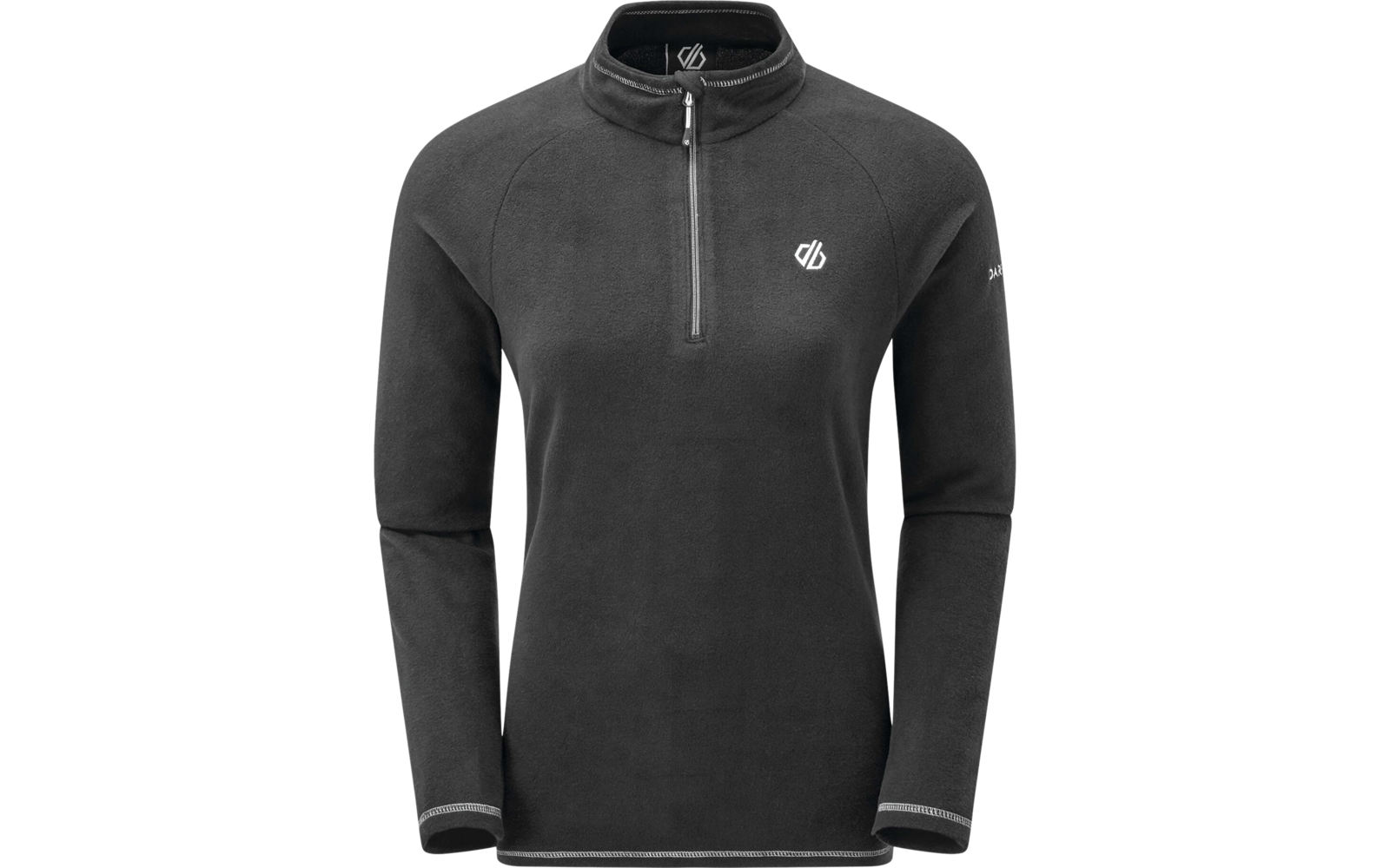 Schwarzer Langarmpullover mit kurzem Reißverschluss und kleinem Logo auf der Brust