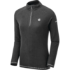 Schwarzes langärmeliges Sportshirt mit Reißverschluss am Kragen und kleinem Logo auf der Brust