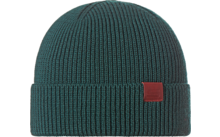 Groene gebreide muts met klein rood label
