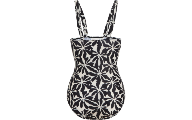 Maillot de bain une-pièce noir et blanc à motif floral avec bretelles