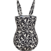 Maillot de bain une-pièce noir et blanc à motif floral avec bretelles