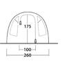 Halbrunder Umriss mit zwei seitlichen rechteckigen Paneelen, zentraler gestrichelter Linie mit zwei Reißverschluss‑Symbolen, Zahl '175' im Inneren, horizontale Bodenlinie sowie darunter Maßangaben '100' und '260' mit Pfeilen