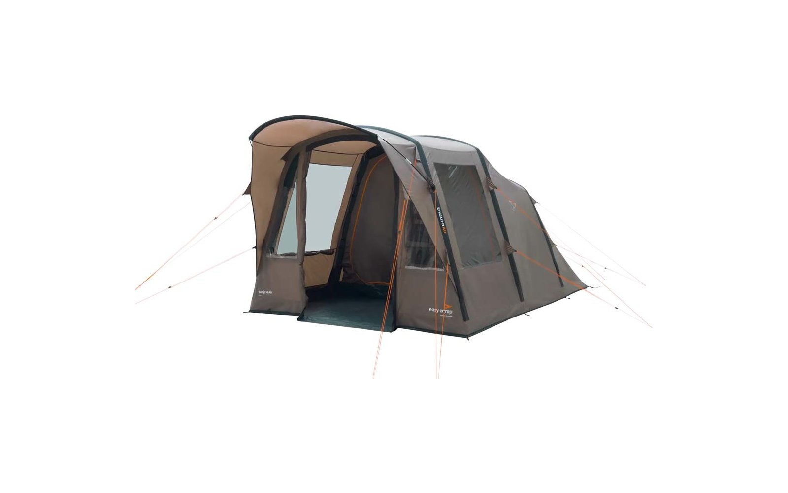 Großes graues Zelt mit offenem Eingang auf Grasfläche