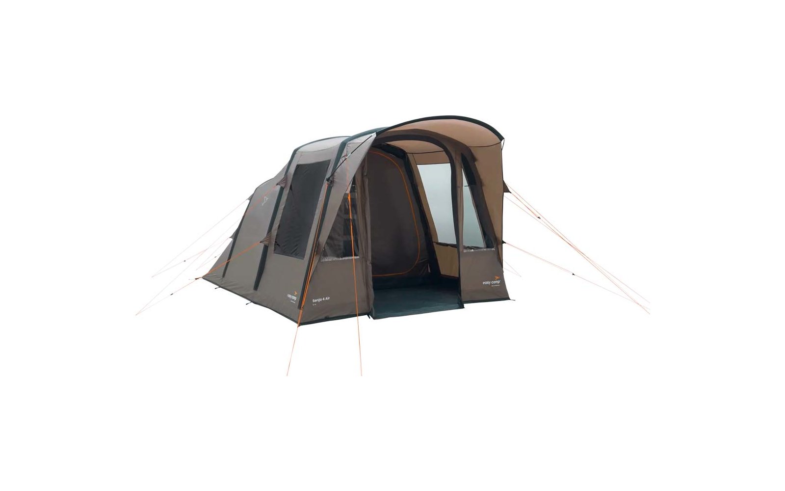 Großes graues Zelt mit offenem Eingang, aufgestellt auf weißem Hintergrund