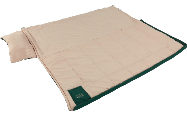 Beige slaapzak met kussen en groen label