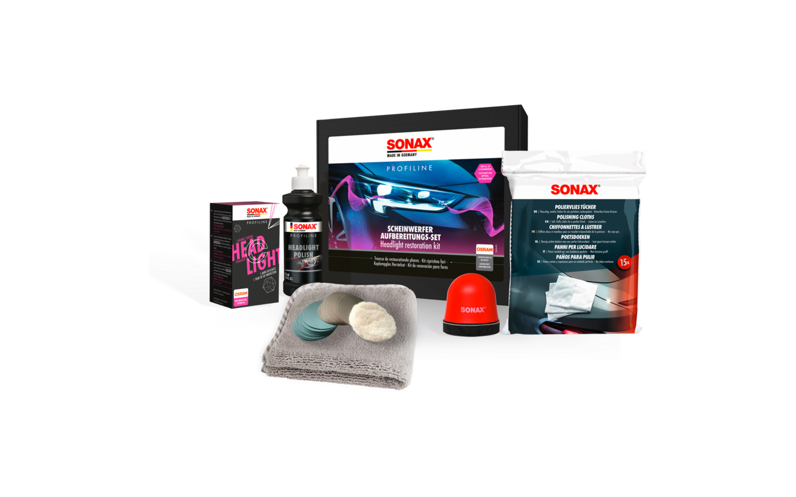 Image du produit Sonax Profiline Scheinwerfer-Aufbereitungsset Kunststoff-Scheinwerfer 8 teilig 1