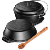 Set de cuisine Petromax Bud Spencer & Terence Hill comprenant une cocotte FT3, une po&ecirc;le en fonte FP20 et une cuill&egrave;re en bois