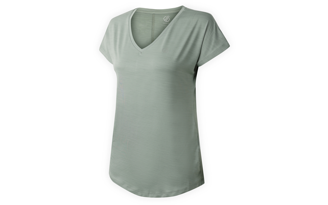 Hellgrünes kurzärmeliges T-Shirt mit V-Ausschnitt und abgerundetem Saum, einfarbig