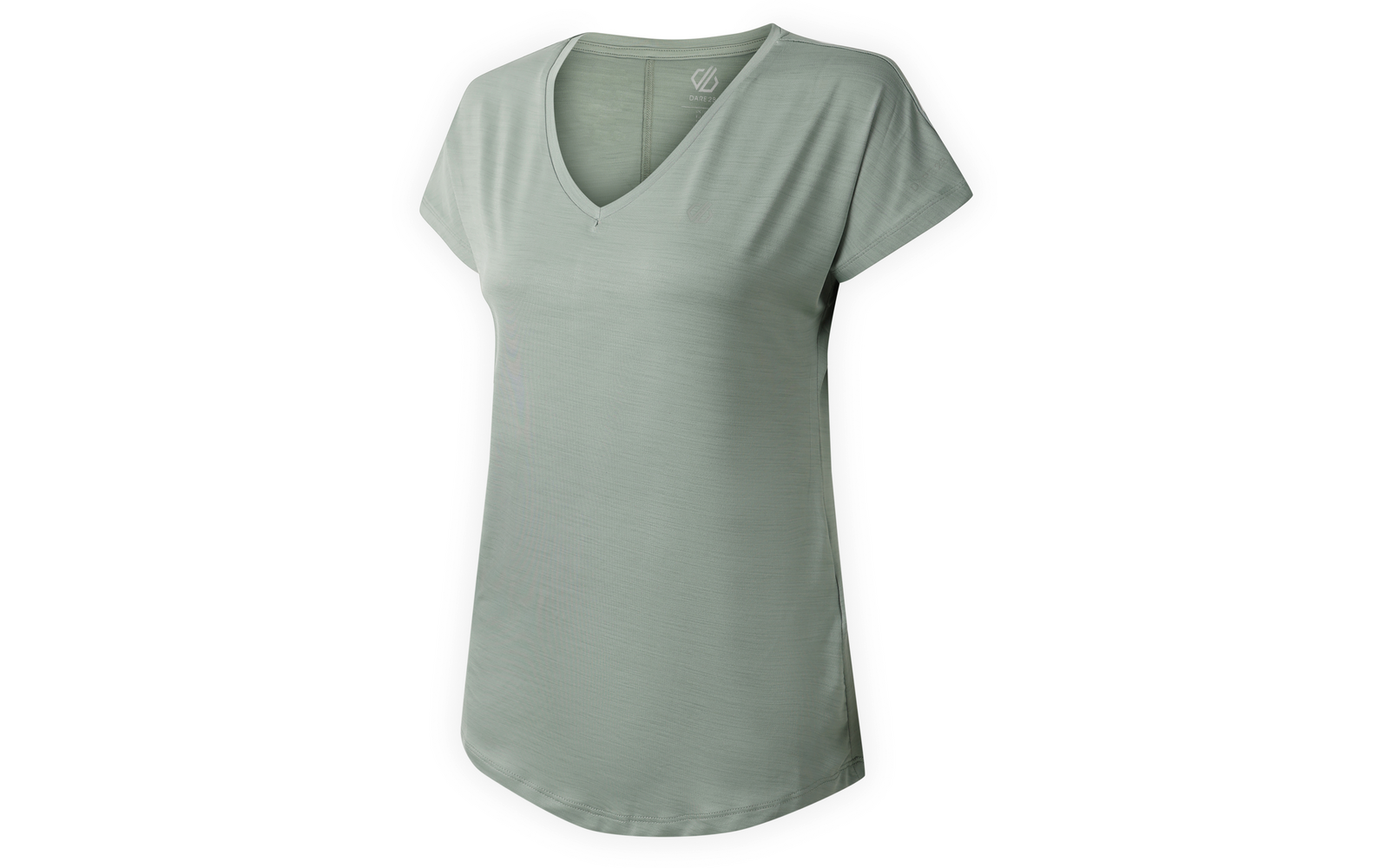 Hellgrünes kurzärmeliges T-Shirt mit V-Ausschnitt und abgerundetem Saum, einfarbig