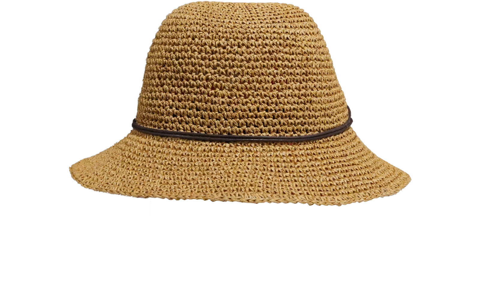 Cappello marrone lavorato a maglia con tesa larga e fascia nera