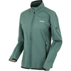 Grüne Softshell-Jacke mit Stehkragen und Reißverschluss vorne, langärmlig, auf weißem Hintergrund