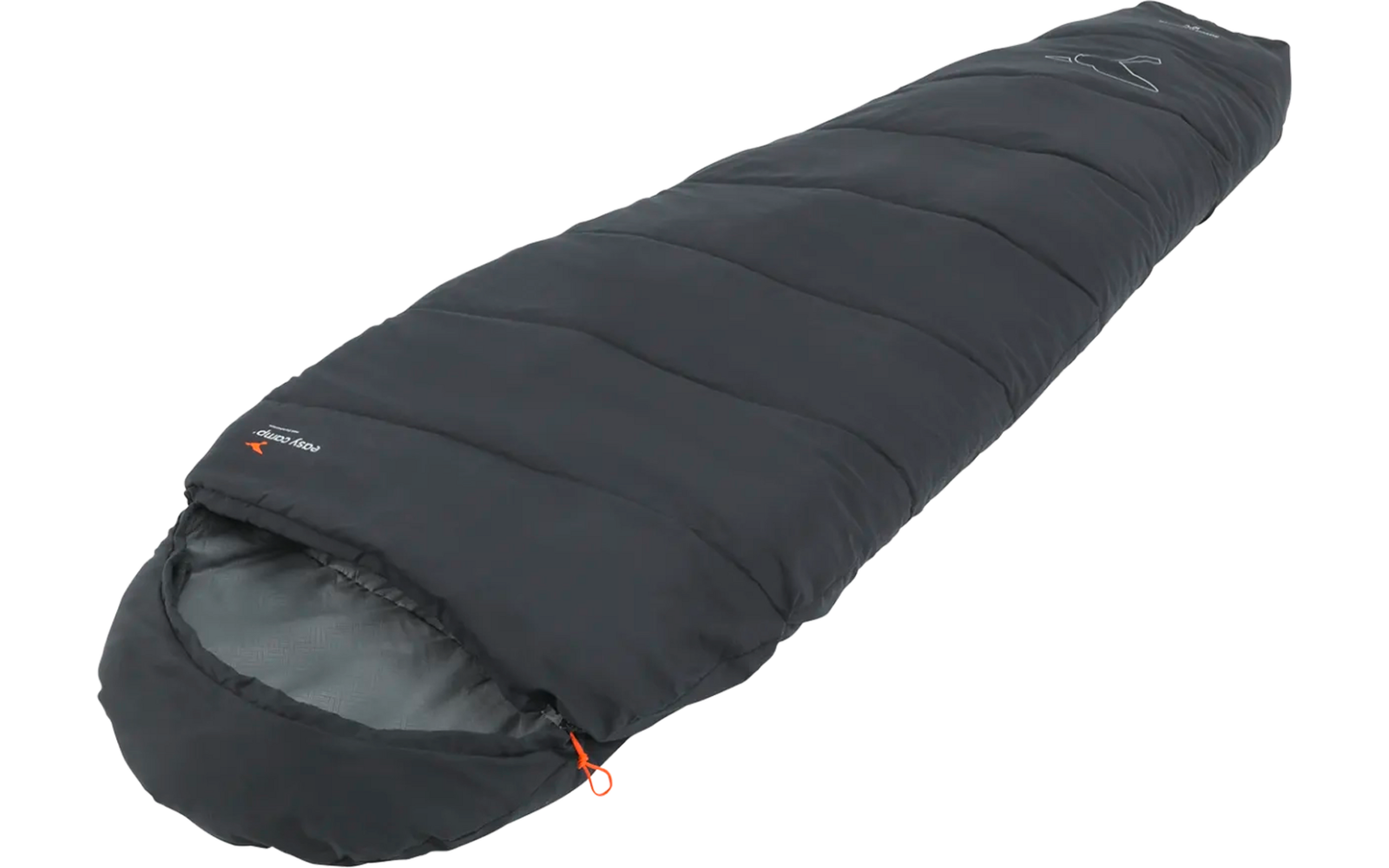 Schwarzer, breiter Mumien-Schlafsack auf weißem Hintergrund