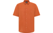 Camisa naranja de manga corta con cierre de botones y bolsillo en el pecho