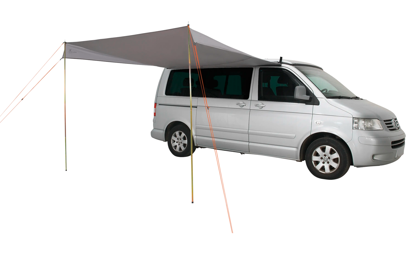 Weißer Van mit Kapuze und zwei ausgefahrenen Stangen vor dem Fahrzeug