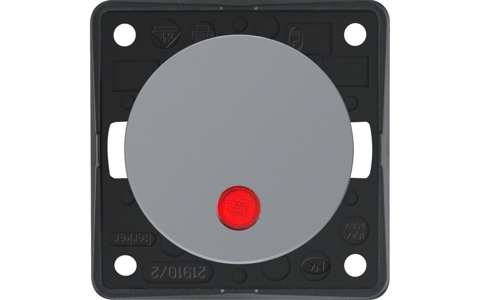 Schwarz-graue Steckdose mit roter Kontrollleuchte in der Mitte
