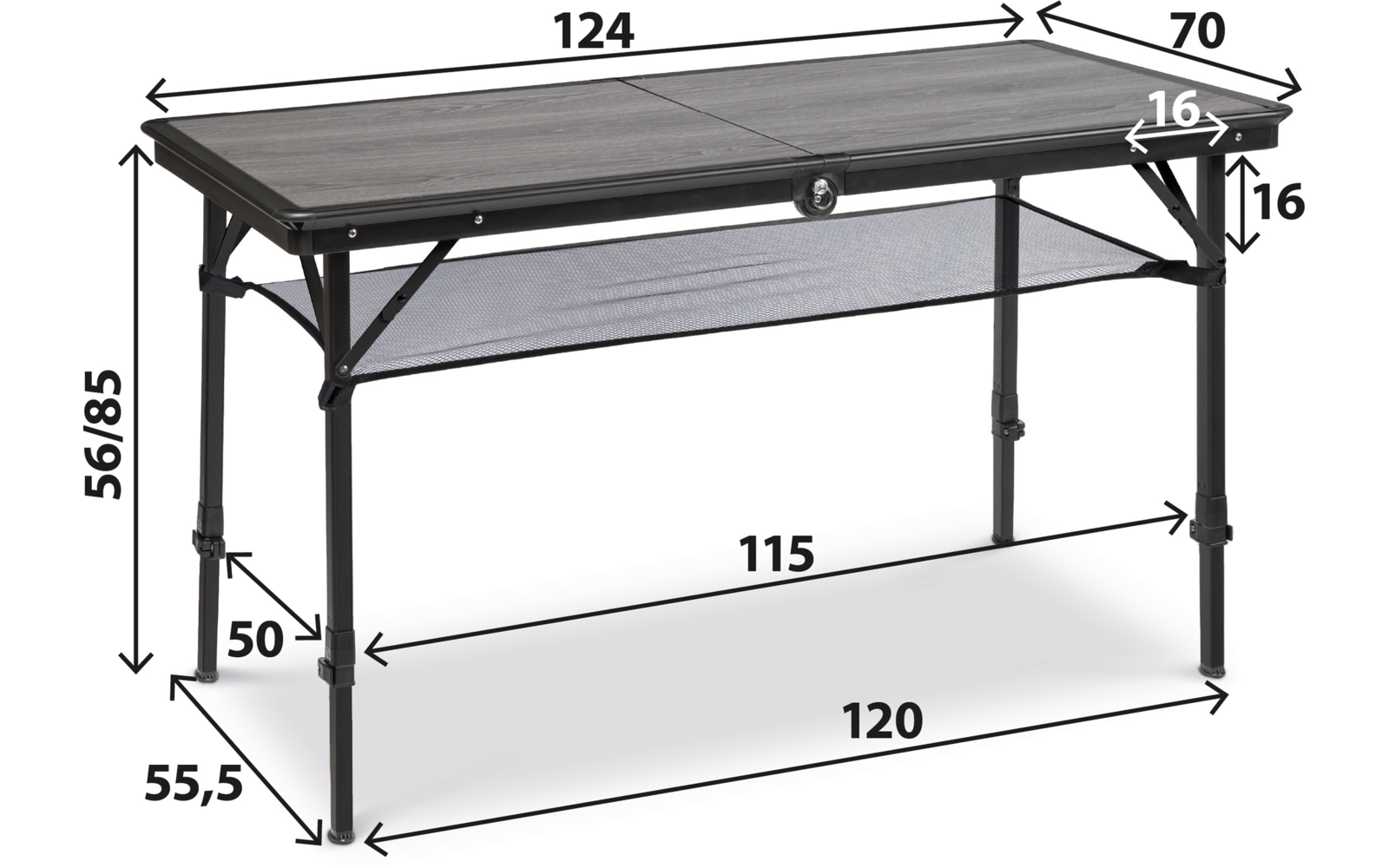 Product afbeelding Brunner Dinemic El&ugrave;top Campingtisch klappbar Eichenholz-Optik 124 x 70 cm 1