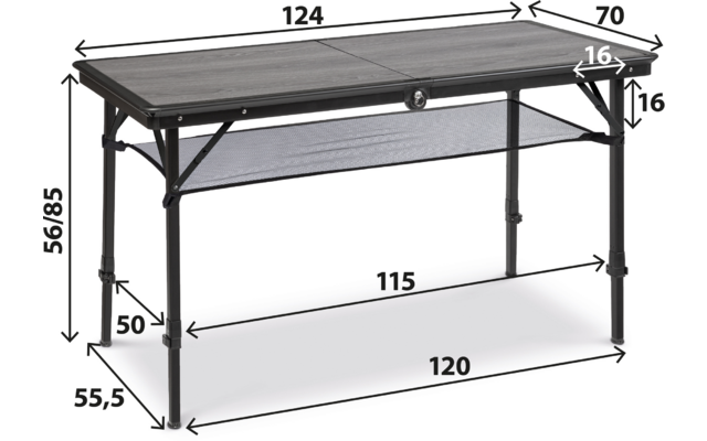 Product afbeelding Brunner Dinemic El&ugrave;top Campingtisch klappbar Eichenholz-Optik 124 x 70 cm 1
